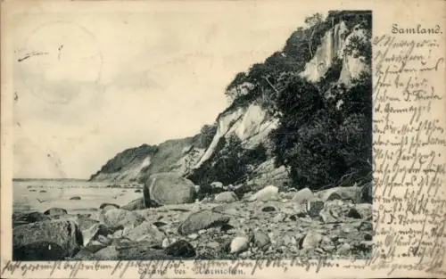Ak Sorgenau Ostsee Samland Ostpreußen, Küstenlandschaft, Felsen, Steine, Wasser, Samland
