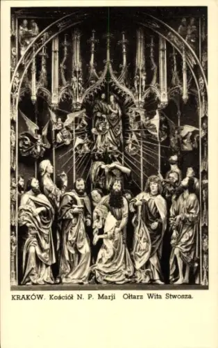 Ak Bielany Kraków Krakau Polen,  Kirche N. P. Marji, Altar von Wita Stwosza, religiöse Szene