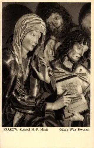 Ak Kraków Krakau Polen,  Kirche N. P. Marji, Altar von Wita Stwosza, religiöse Figuren