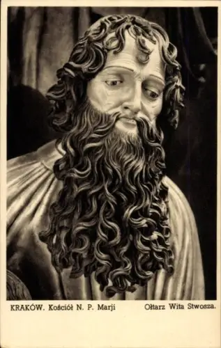Ak Bielany Kraków Krakau Polen,  Kirche N. P. Marji, Altar von Wita Stwosza, Detail eines Heilige