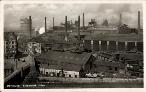 Ak Dortmund im Ruhrgebiet,  Eisenwerk Union, Industrieanlagen, Schornsteine, Fabrikgebäude