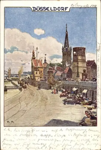 Künstler Ak Düsseldorf am Rhein, Hafenanlagen