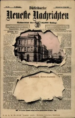 Zeitungs Ak Düsseldorf am Rhein, Kunstakademie, Düsseldorfer Neueste Nachrichten