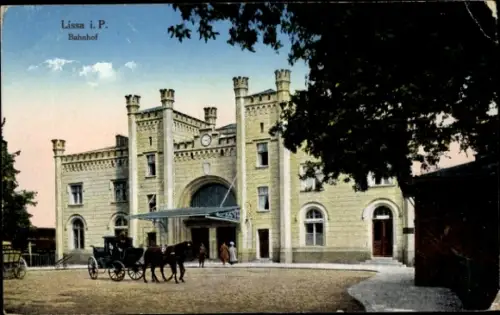 Ak Lissa Leszno Poznań Posen, Bahnhof, Straßenseite