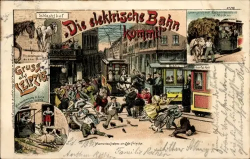 Litho Hamburg, elektrische Bahn kommt, Straßenbahn, Verkehrsunfall