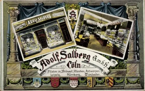 Ak Köln am Rhein, Adolf Salberg GmbH, Schaufenster, Innenansicht, Wappen