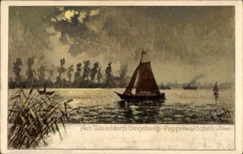 Künstler Ak Fuchs, F., Düsseldorf, Pappelwäldchen, Segelboot