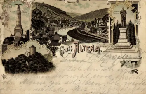 Litho Altena in Westfalen, Gesamtansicht, Denkmal, Schloss