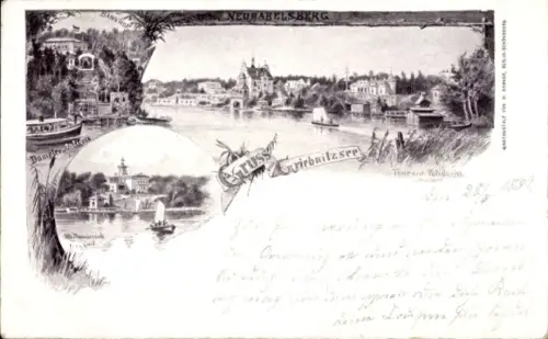 Künstler Ak Thomaszek, Klein Glienicke Neubabelsberg Potsdam, Griebnitzsee, Dampfer, Bahnhof