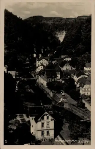 Ak Hřensko Herrnskretschen Elbe Region Aussig, Luftbild