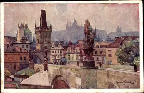 Künstler Ak Setelík, Jaroslav, Praha Prag, Karlsbrücke, Kleinseite, Panoramaansicht