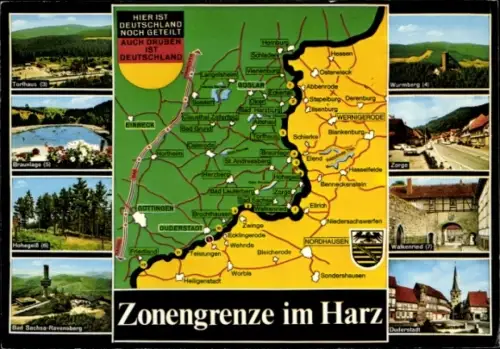 Landkarten Ak Zonengrenze im Harz, DDR, BRD, Torfhaus, Braunlage, Hohegeiß, Zorge, Duderstadt