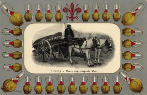 Präge Passepartout Ak Firenze Florenz Toscana, Carro che trasporta Vino