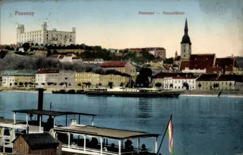 Ak Pozsony Pressburg Bratislava Slowakei, Gesamtansicht, Donaulände