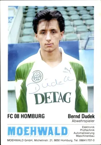 Autogrammkarte Bernd Dudek, FC 08 Homburg, Portrait, Autogramm