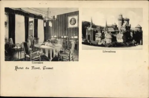 Ak Kassel in Hessen, Hotel du Nord, Lesesalon, Löwenburg