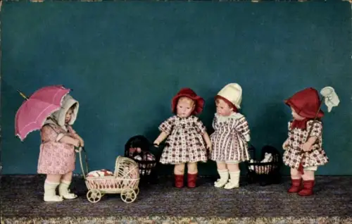Ak Käthe Kruse Puppen, Puppenwagen