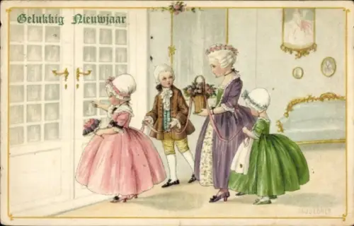 Künstler Ak Ebner, Pauli, Glückwunsch Namenstag, Kinder mit Blumen