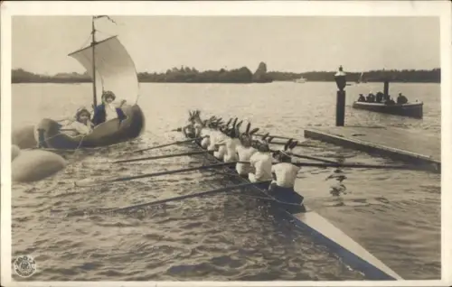 Ak Menschen beim Rudern, Kajak, Kinder im Segelboot