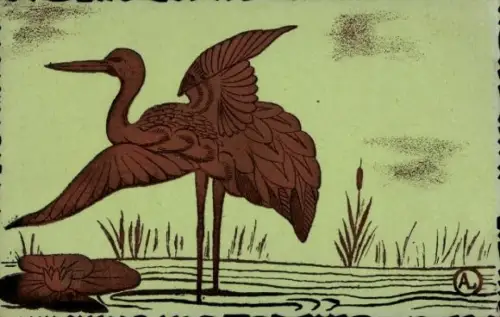 Künstler Ak Vogel im Wasser, Teich