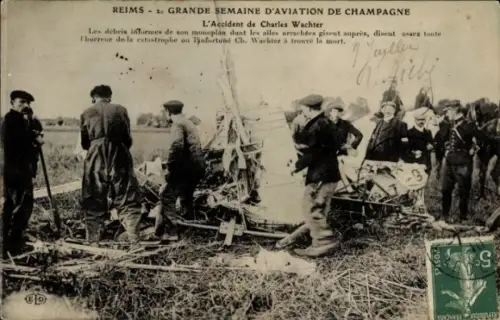 Ak Great Aviation Week of Champagne, Reims, Unfall von Charles Wachter