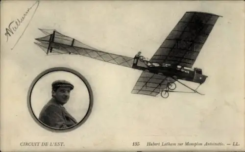 Ak Aviation, Hubert Latham im Eindecker Antoinette