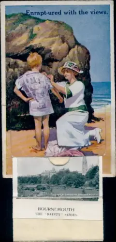Leporello Ak Bournemouth Dorset England, Teilansichten, Frau und Kind am Strand