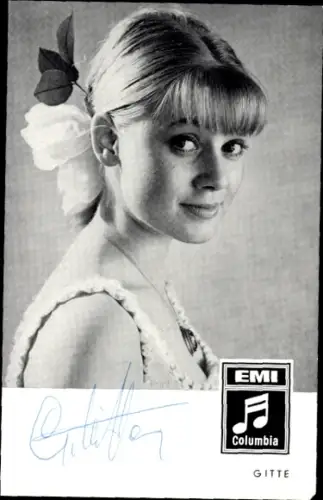 Autogrammkarte Sängerin Gitte Hænning, Portrait, Autogramm