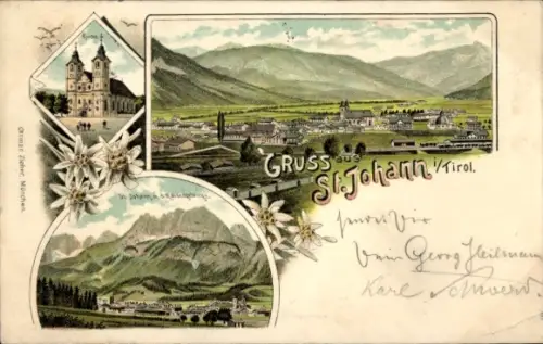 Litho Sankt Johann in Tirol, Panorama, Kirche, Kaisergebirge
