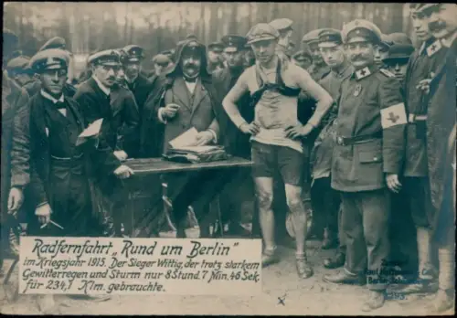 Ak Radfernfahrt Rund um Berlin, Kriegsjahr 1915, Sieger Wittig