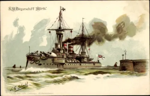 Künstler Litho Siehl, Deutsches Kriegsschiff, SMS Wörth, Panzerschiff, Kaiserliche Marine