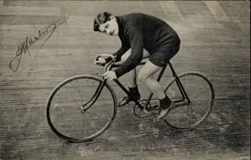 Ak Radrennfahrer Henri Martin, Sprinter, auf einer Radrennbahn, Fahrrad, Autogramm