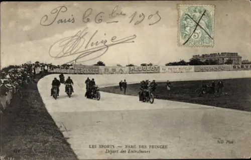 Ak Paris, Parc des Princes, Radrennbahn, Training mit Schrittmacher-Motorrädern