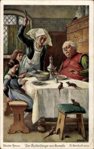 Künstler Ak Herrfurth, Oskar, Märchen, Der Rattenfänger von Hameln, Gebrüder Grimm