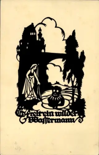 Scherenschnitt Lied Ak Schwindt, A. M., Es freit ein wilder Wassermann