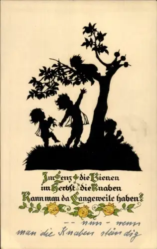 Scherenschnitt Ak Kinder, Baum