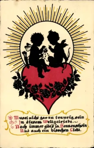 Scherenschnitt Ak Amor, Herz