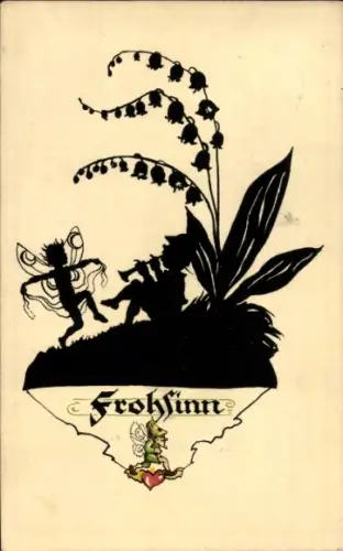 Scherenschnitt Ak Plischke, Georg, Frohsinn, Zwerg, Tanzende Fee