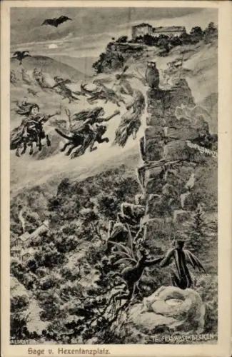 Künstler Ak Sage vom Hexentanzplatz, Teufelstanz