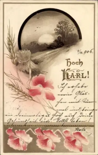 Präge Ak Hoch Karl, Blumen