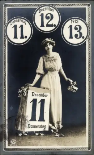 Ak Datum 11.12.1913, Kalender, Frau, Portrait