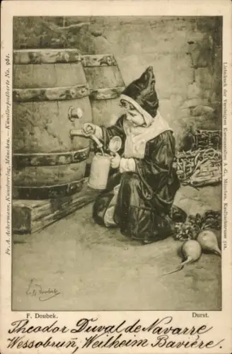 Künstler Ak Doubek, F., Durst, Kindl, Bierfass
