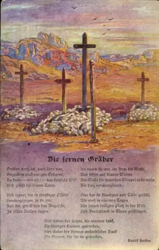 Künstler Ak Die fernen Gräber, Dt. Soldatengräber in Südwest-Afrika, Gedicht, Kolonialkriegerdank