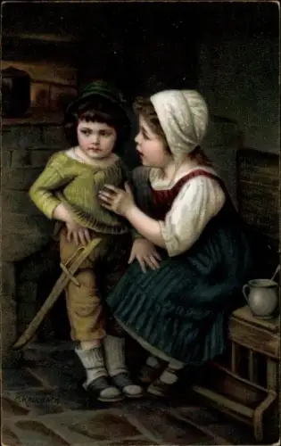 Künstler Litho Kaulbach, H., Hasenfuß, ängstlicher Junge