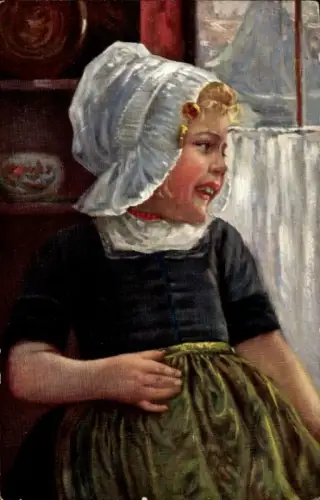 Künstler Ak Kinderportrait, Mädchen mit Trachtenhaube