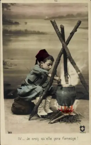 Ak Junge am Lagerfeuer, Kessel, Je crois qu'elle sera fameuse