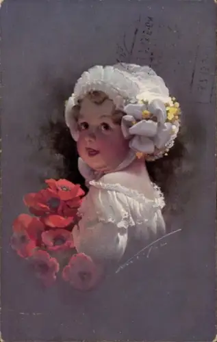 Künstler Ak Mädchen mit Mohnblüten, Portrait