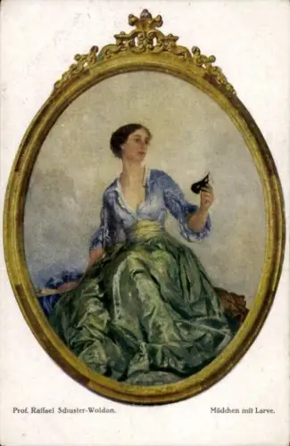 Künstler Ak Schuster-Woldan, Raffael, Mädchen mit Larve