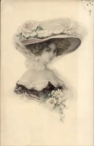 Künstler Ak Frauenbildnis, Frau mit Hut