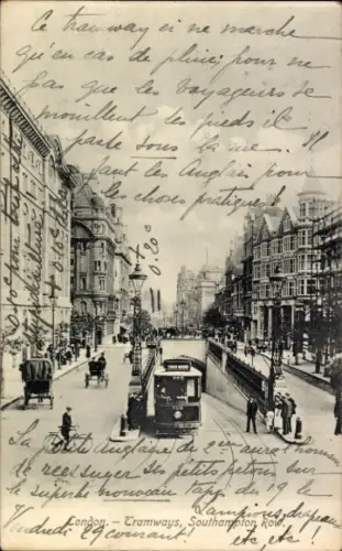 Ak London City England, Southampton Row, Straßenbahnen